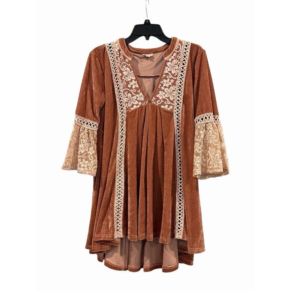 POL Dresses & Skirts - POL Dusty Pink Pink Velvet & Lace Babydoll Dress Women’s Small Boho Peasant